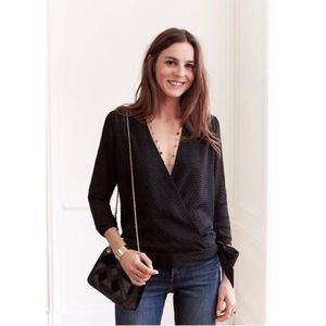 Sezane Ella Lurex Wrap Long Sleeve Blouse